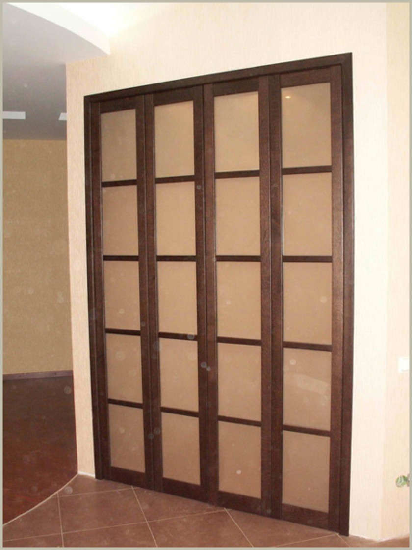 Двери гармошка с матовым стеклом и накладными разделителями Могилёв