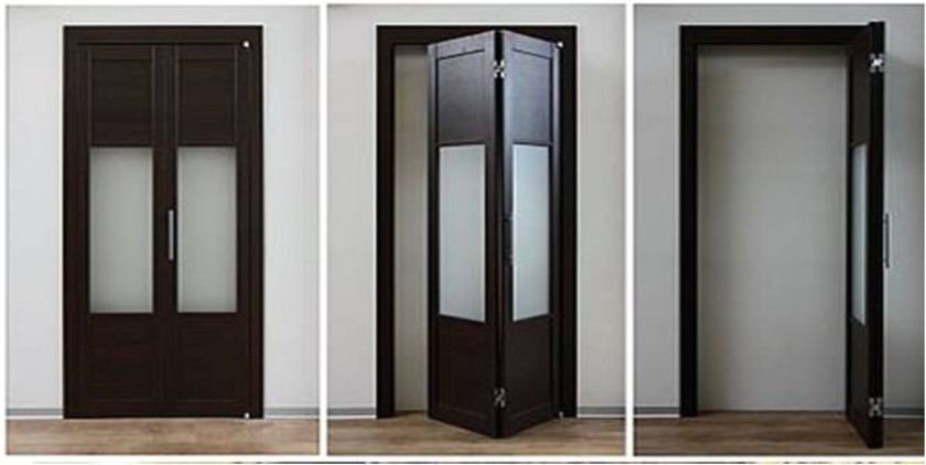 Шпонированные двери гармошка с матовыми стеклянными вставками Могилёв