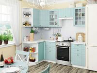 Небольшая угловая кухня в голубом и белом цвете Могилёв